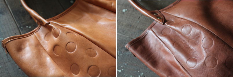 ドット柄×無地レザーの大人トートバッグ,上質レザー仕様